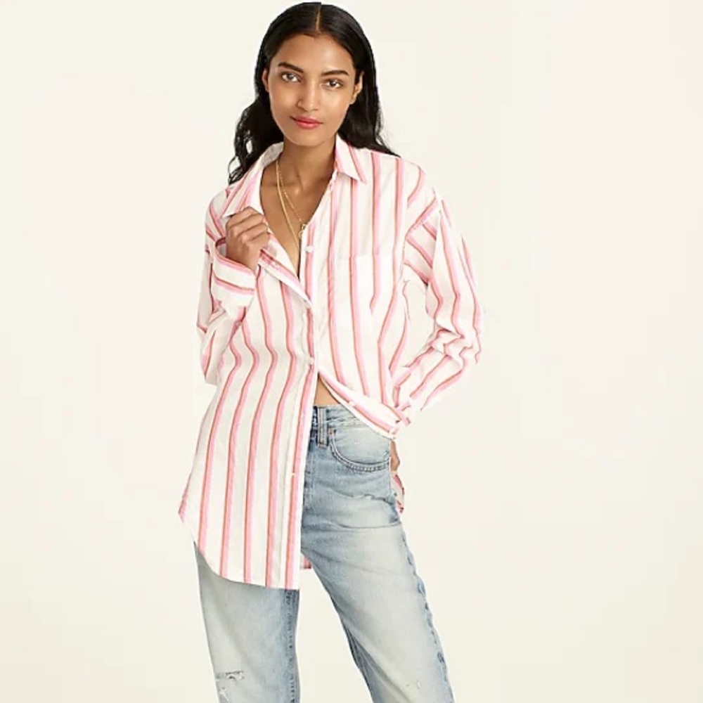 J Crew Relaxed-fit washed cotton poplin shirt in pink stripe